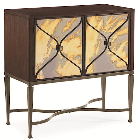 "Smoke Gets In My Eyes" Cabinet with Bronze Finished Metal Accents and Antiqued Mirror Paneled Doors